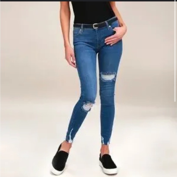 Free People Shark Bite Distressed Ripped Skinny Ankle Jeans Raw Hem 25” W 28” - Picture 2 of 10